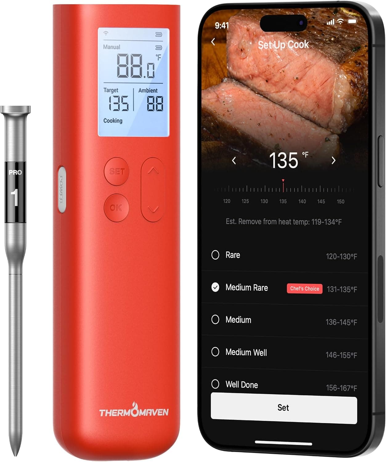 ThermoMaven Sub-1G Wireless Thermometer with Base — overnight cooks well away from the house