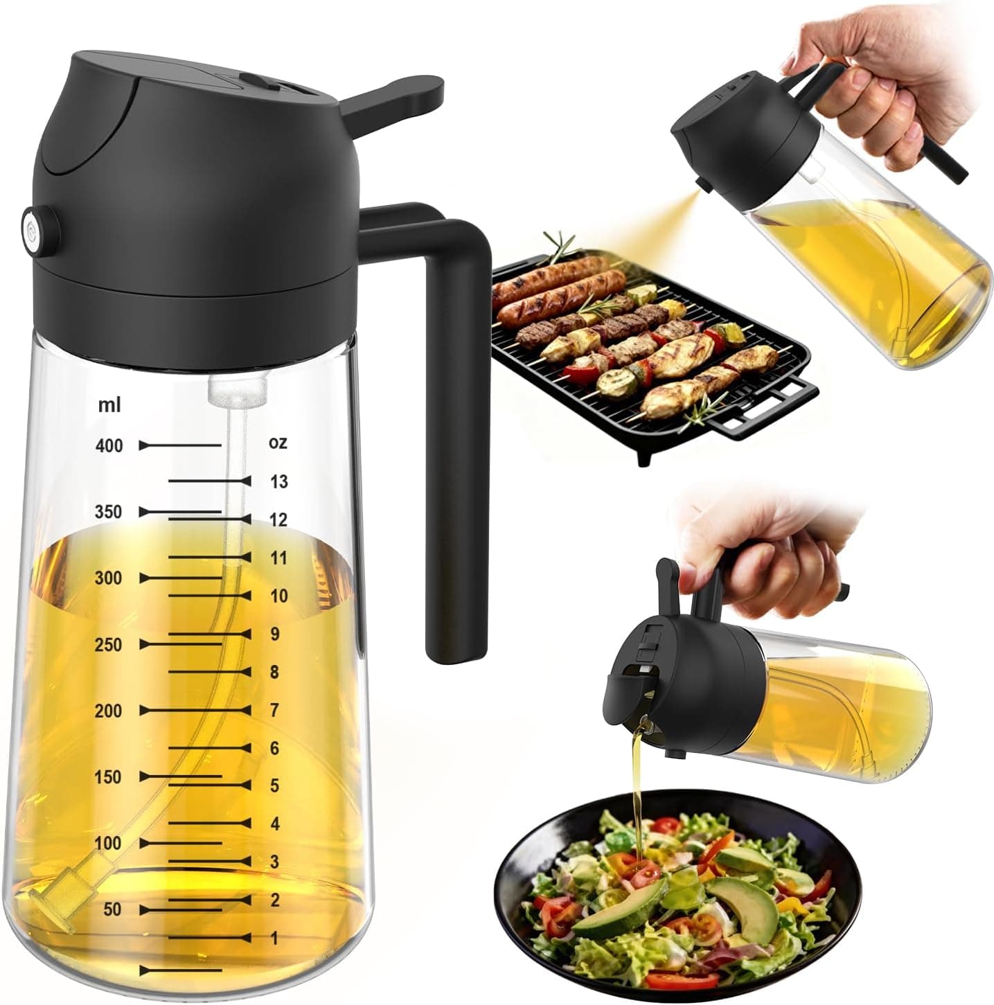 TrendPlain 2-in-1 Glass Oil Sprayer, 16 oz — one bottle that both mists and pours