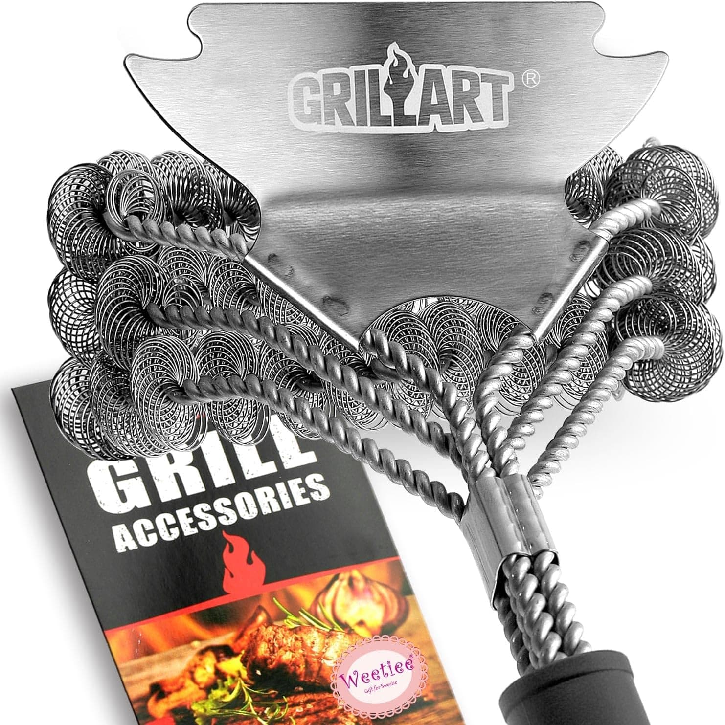 GRILLART Bristle-Free Brush and Scraper, 18 inch — porcelain and cast iron grates