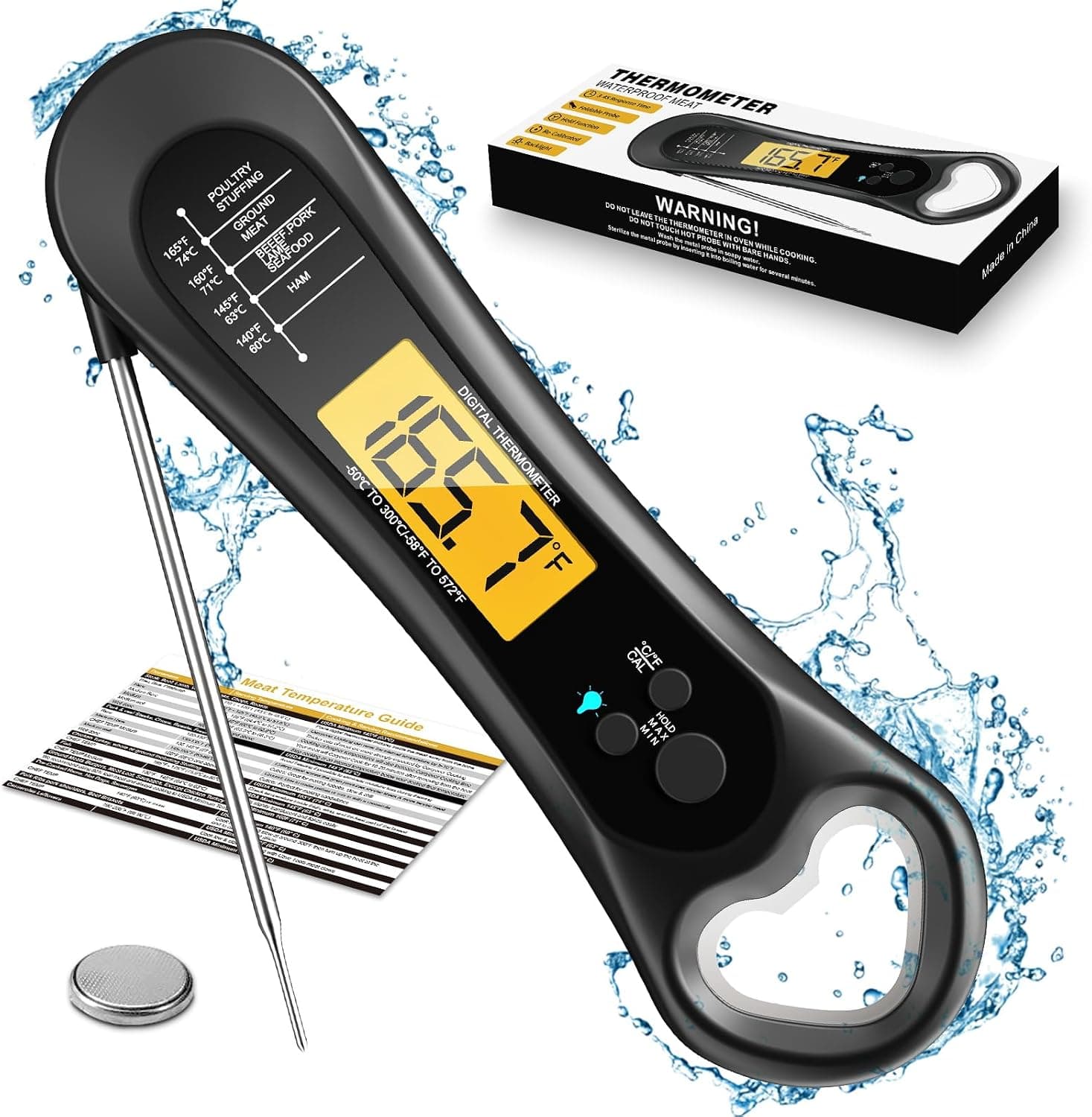Instant Read Thermometer with Bottle Opener — a cheap spare to leave with the grill