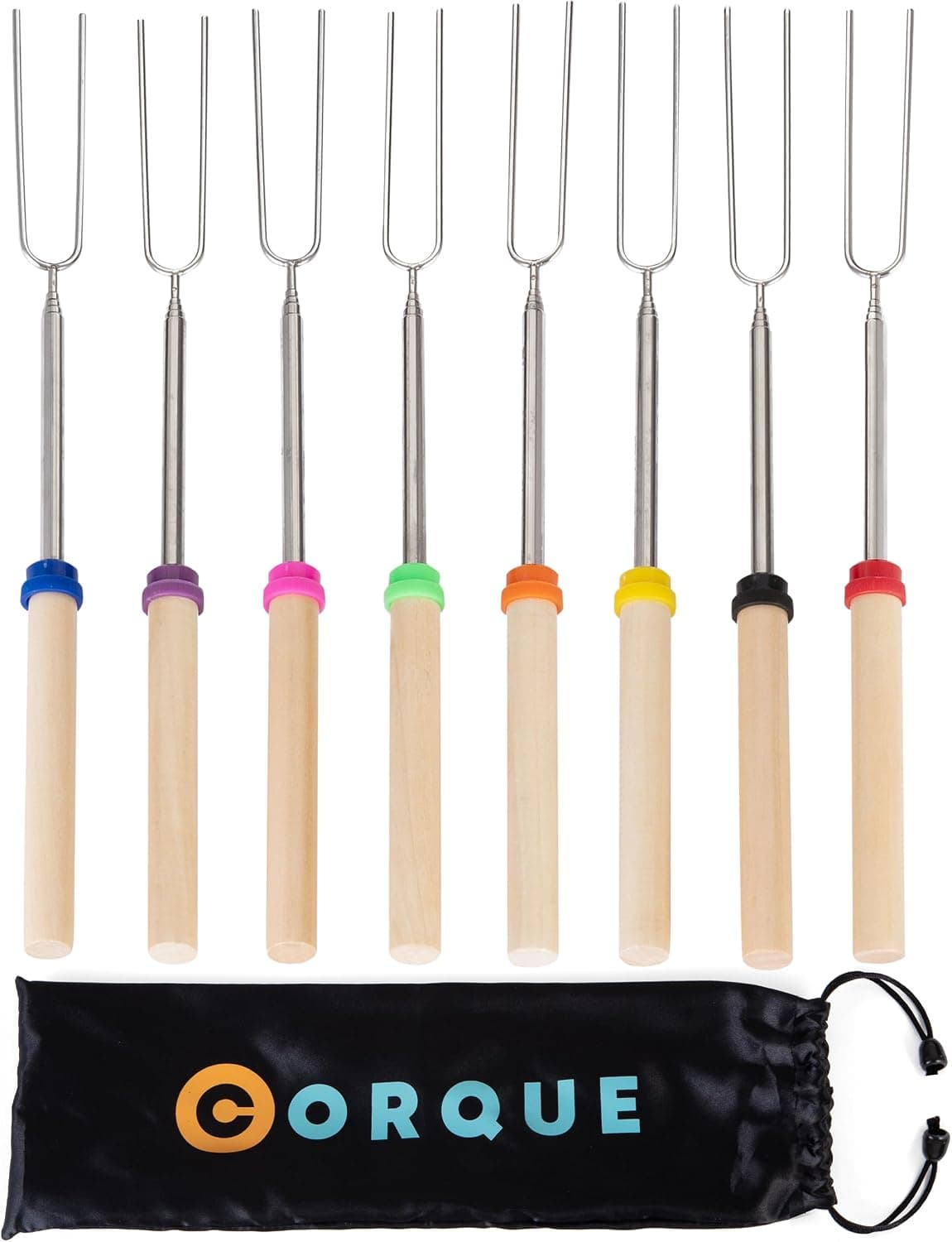 CORQUE Extendable Roasting Skewers, set of 8 — a middle ground between a family set and a bulk pack