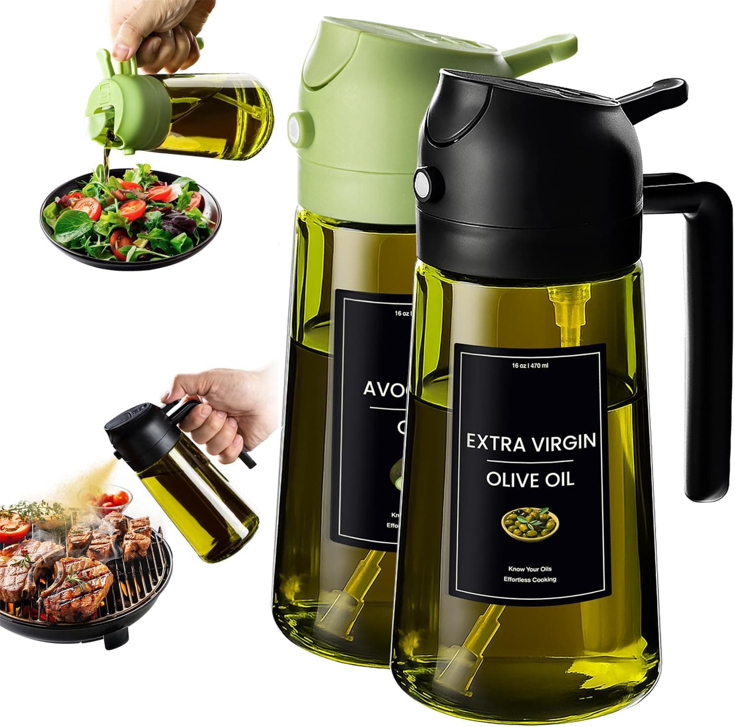 CXINYI 2-in-1 Oil Dispenser and Sprayer, 16 oz — a light-proof bottle at a larger capacity