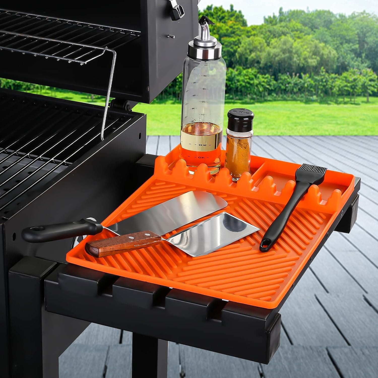 Silicone Side-Shelf Mat with Drip Pad — catching side-shelf drips on a flat top