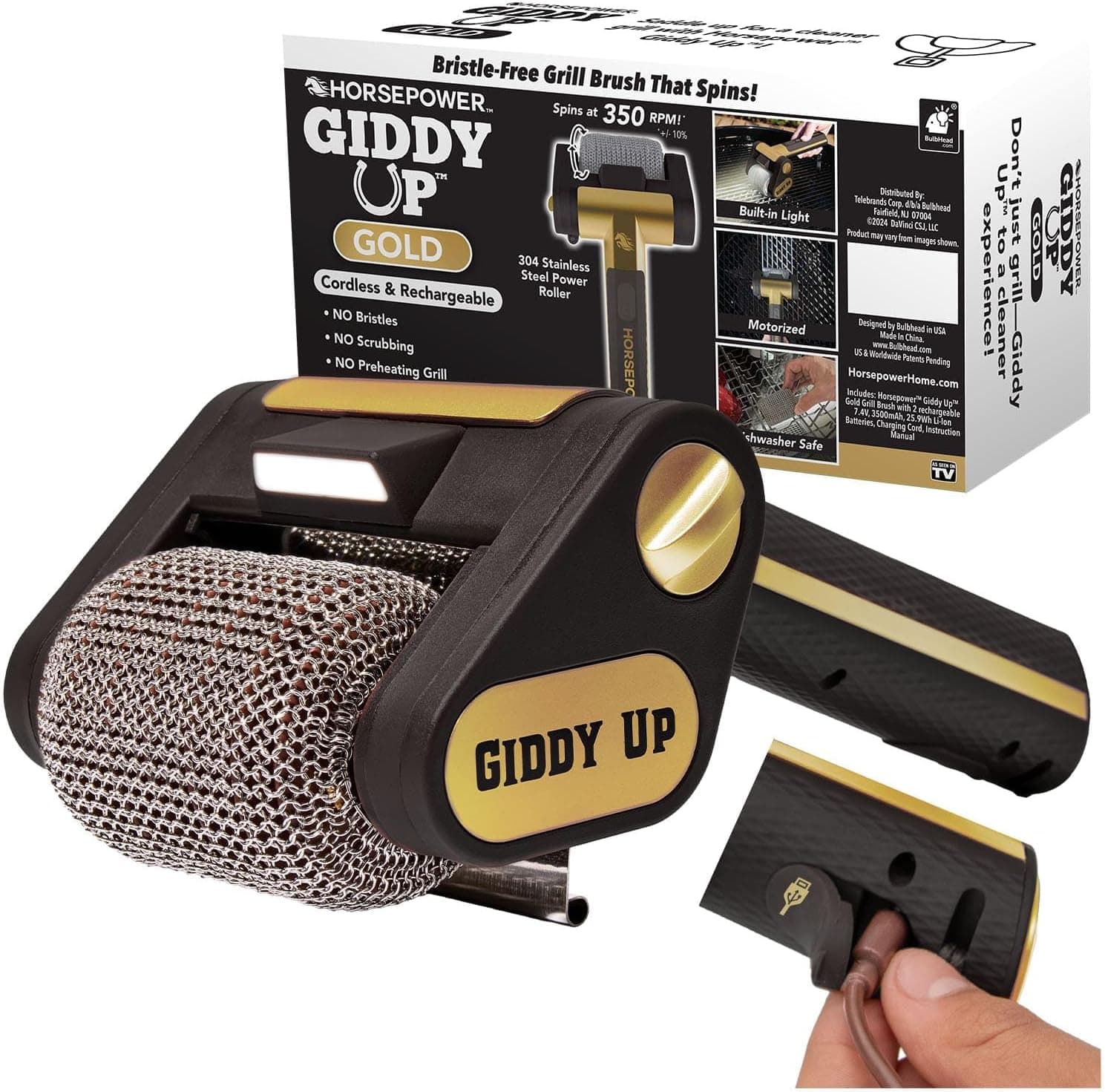 Horsepower Giddy Up Spinning Grill Brush — cleaning a cold grate without preheating