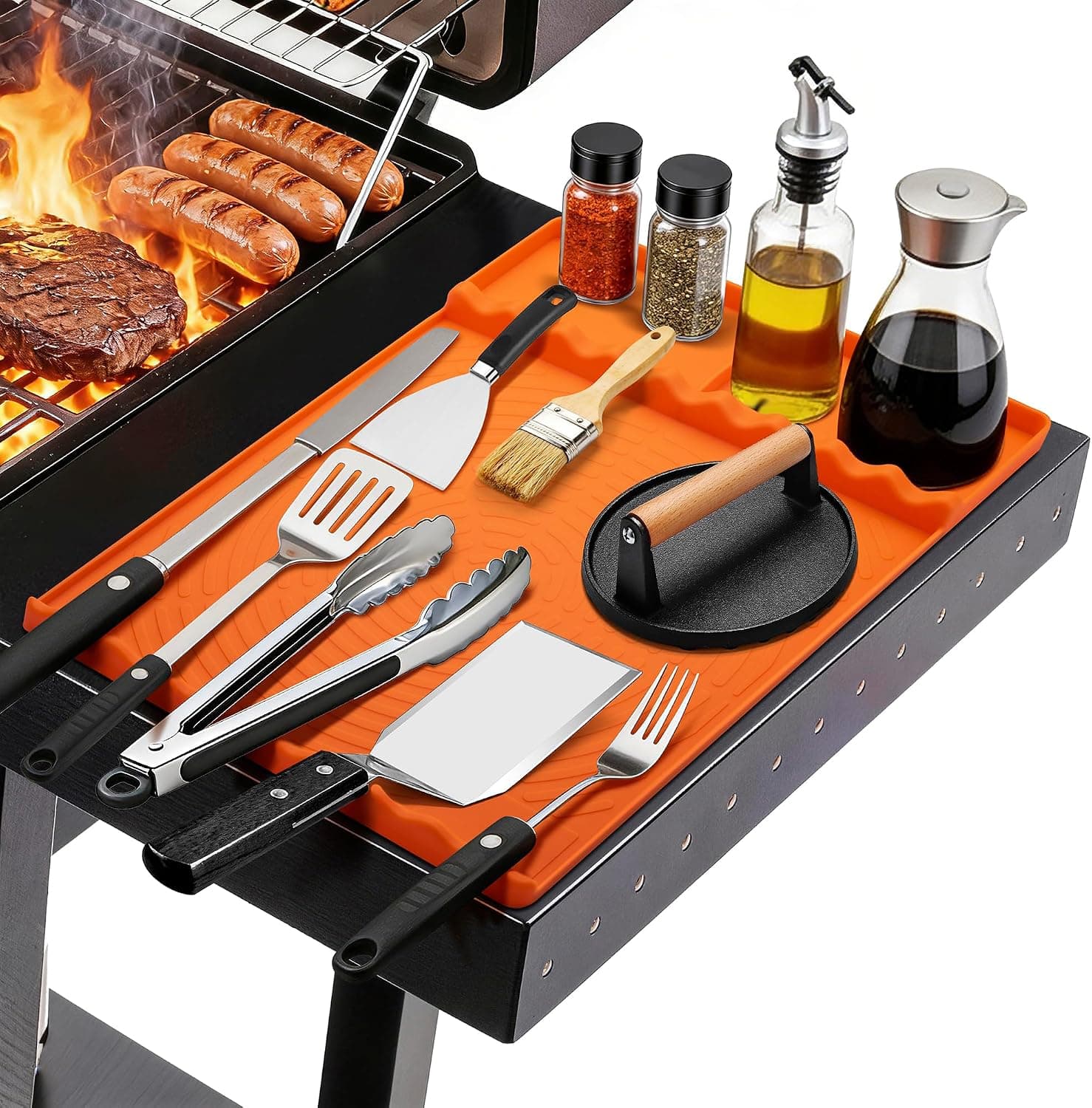 Silicone Griddle Mat with Drip Pad, Orange — a tool rest that is easy to spot in a hurry