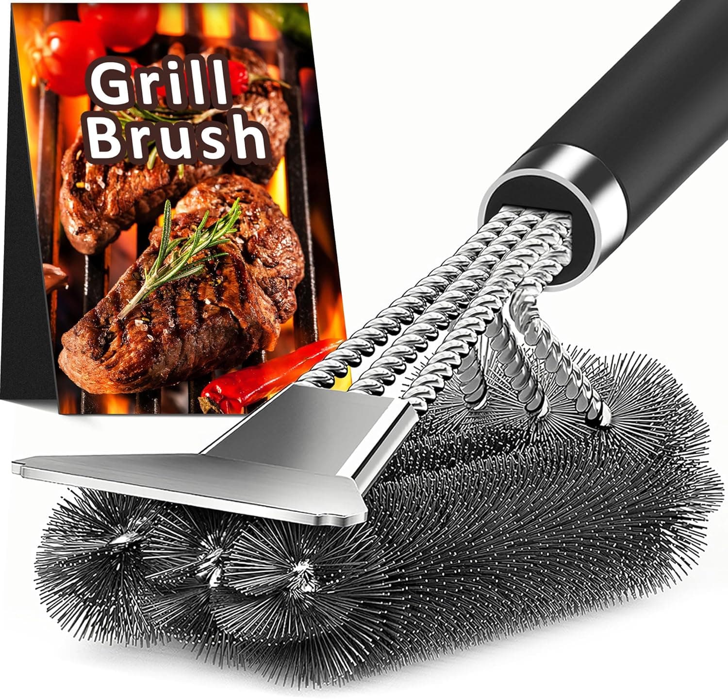 TNTOR Grill Brush with Scraper, 18" Adjustable Handle — reaching a hot grate without crowding your knuckles over it
